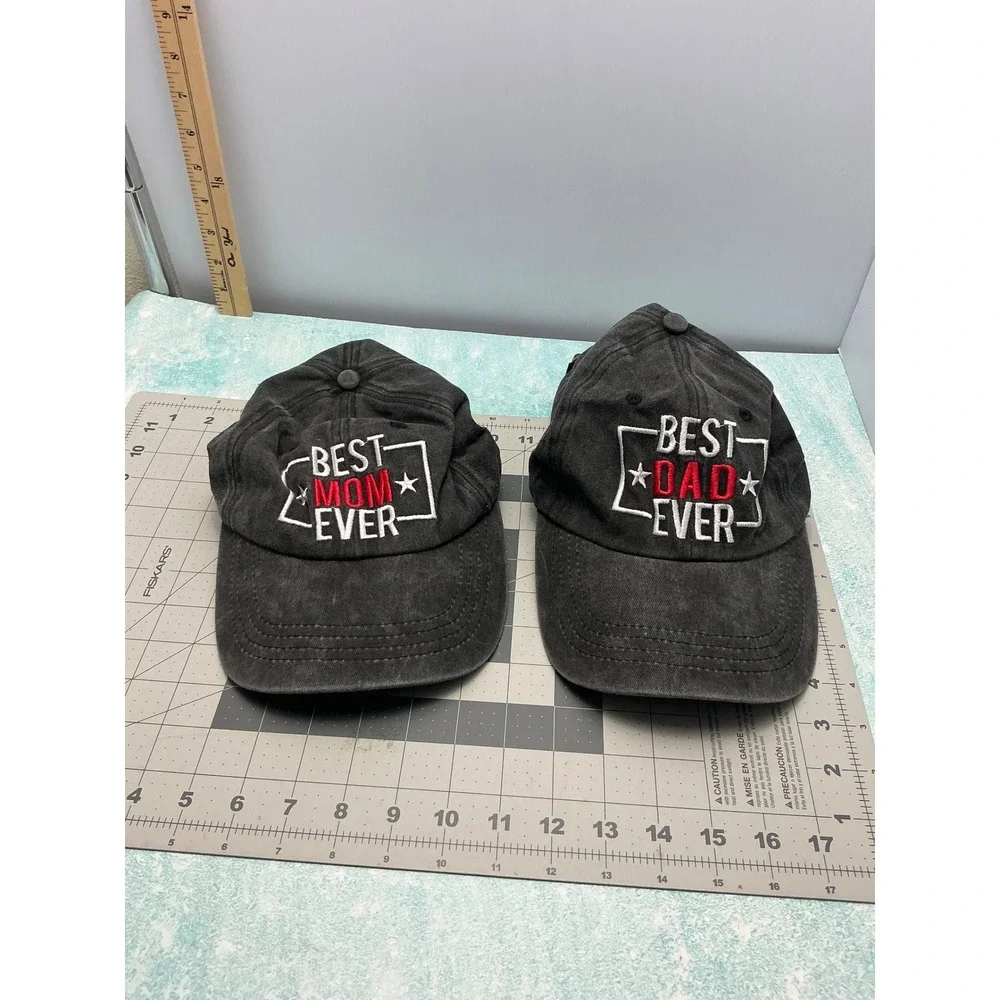 Best Mom Ever Best Dad Ever Matching Baseball Cap Set Washed Black Cotton 2pc‎